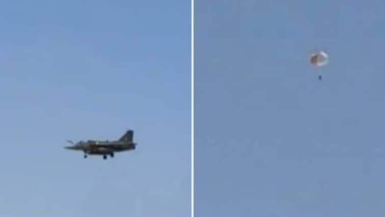 Watch Video Pilot Ejects From Crashing Tejas Parachutes To Safety | Watch Video: தரையில் விழுந்து நொறுங்கிய விமானம்! உயிர்தப்பிய பைலட்