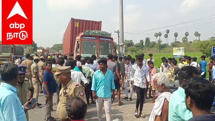 chengalpattu madurantakam 4 college students who were traveling on the stairs were killed when a lorry rammed into a bus on the Chennai-Trichy National Highway near Madhurantagam