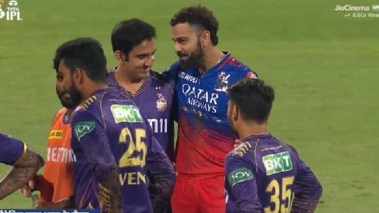 RCB Vs KKR, IPL 2024 after kkr beats rcb kohli and gambhir hugs each other | Watch Video : இதென்னடா ஆச்சரியம்..! கோலியை கட்டிப்பிடித்த கம்பீர்