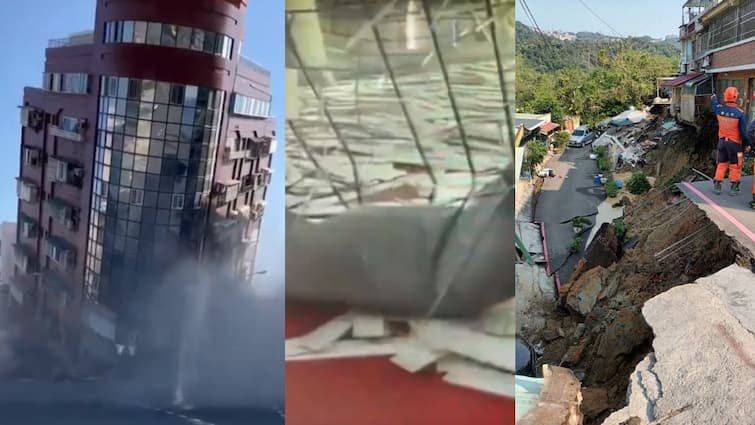 Taiwan earthquake Visuals buliding collapsed and sea waves rose
