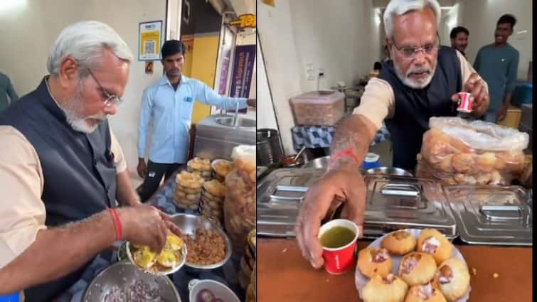 Gujarat Pani Puri Seller Who Looks Like PM Modi videos viral on social media Doppleganger Anil Bai Thakkar